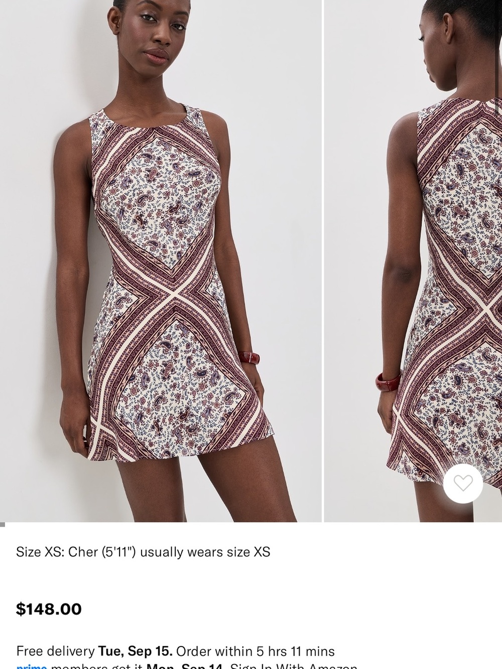 Reformation Maroon and Cream Paisley Tank Mini Dress
